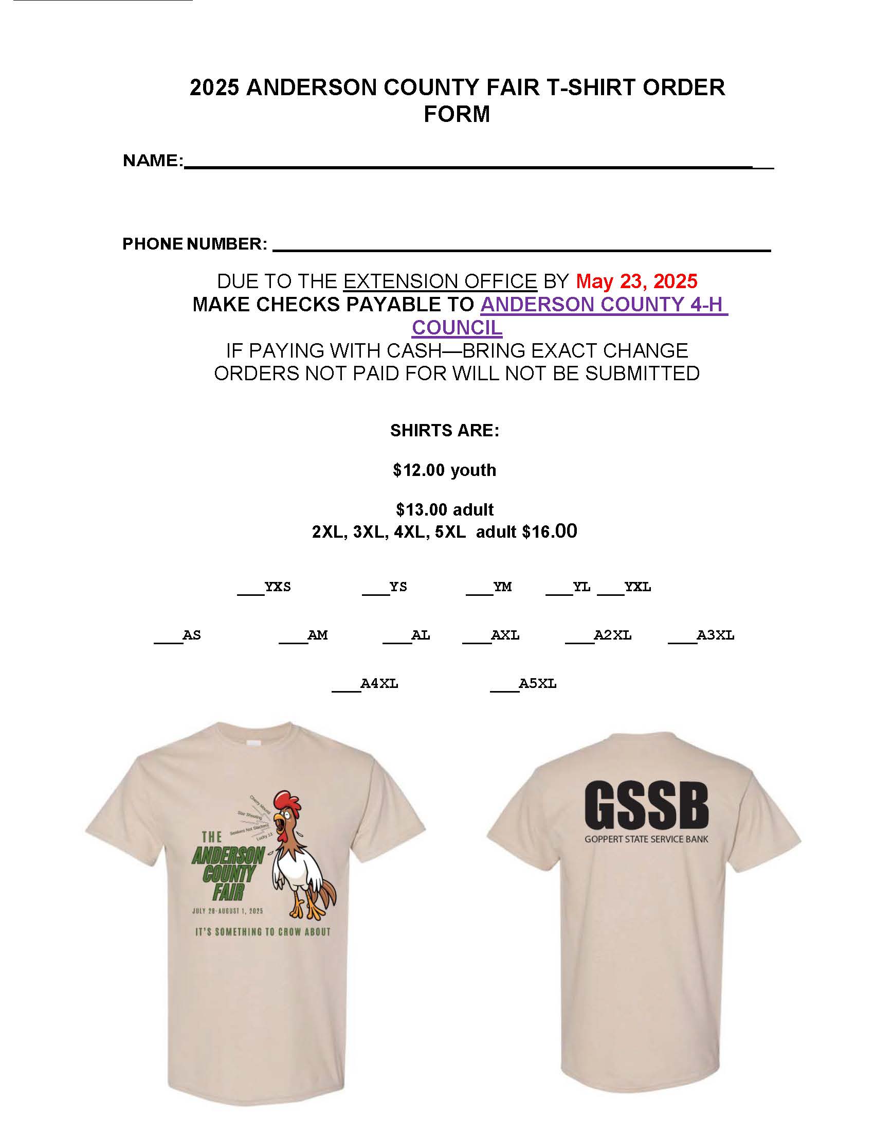 2025 Fair t-shirt order form